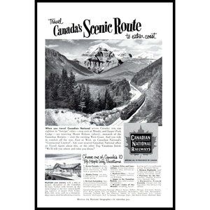 1953 Canadian National Railways Train through Mountains Vintage Print Ad Art
